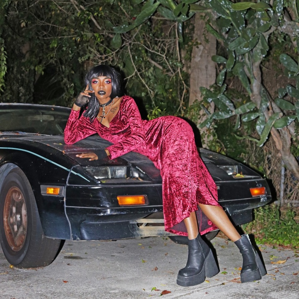 CRUSHED VELVET CRANBERRY RED MAXI GOTH DRESS